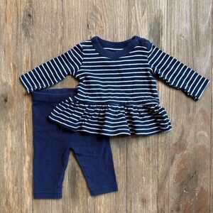 Moon and Back by Hanna Andersson Navy Striped Baby Shirt/Dress Pant Set Newborn